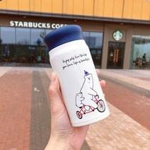 smy일본 보온병 스타일 만화 귀여운 성격 여성 학생 커플 컵 남자 간단한 모리 스타일 컵, 블루커버/자전거곰/350ml, 하나