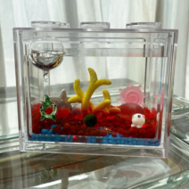 마리모 키우기 국산 DIY 레고 블럭 어항, 화이트, 산호초(노랑/빨강), 1cm내외