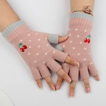 반지장갑 여 겨울 보온누수 무지 반토막 캐릭터 자수 체리