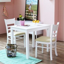 베스트리빙 캘빈 2인 화이트 원목 식탁 테이블세트/의자2개 3color