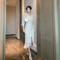 결혼식피로연 의상 럭셔리 베이지 이브닝드레스 예복원피스 연회장