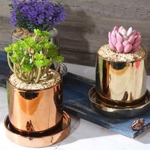 호쿠호니 도자기 화분 원형 골드 메탈 인테리어 물빠짐 세라믹 안방, 실버