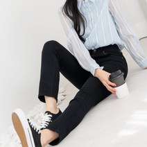여성 코튼 스판 블랙진 일자핏 면바지 대학생코디 여성출근룩 나들이 참관