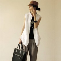 FS2137 여자 여름 간절기 고퀄 린넨 마 면혼방 민소매 미디 롱 트위드 클래식 베스트 조끼 이지웨어 데일리 코디 나들이룩