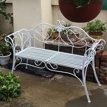 북유럽 빈티지 엔틱 철재 벤치 테라스 야외 의자 화분 선반 fa640, 블루