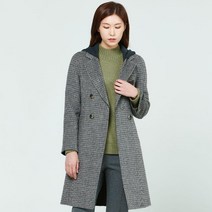 여성 글렌체크 핸드메이드 후드 롱 울 코트 LCLCLA21
