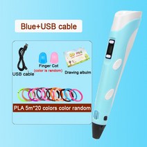 3d펜 3D 펜 DIY 드로잉 펜 LCD 화면 호환 PLA 필라멘트 완구 를위한 안전한 그림 크리스마스 생일 선물3D 드로잉 펜 LCD 스크린 호환 PLA 필라멘트 완구, Blue-USB-100m PLA, CHINA