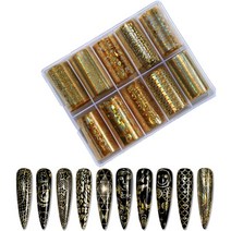 수빈몰 네일 호일 필름 10종+10종랜덤 세트 서프라이즈 17종류, 1세트, 메탈 Gold & Silver 14