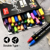 아크릴마카 36색 만능데코펜 유리에쓰는펜 페인트마카 듀얼펜촉 캘리그라피펜 네일 나무 종이, 더블헤드 아크릴펜 36색
