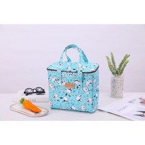 [채우다 상점] 해피쥬 보온보냉가방 예쁜 보냉백 귀여운 디자인 귀여운 그림 쿨러백 아이스백 보온보냉가방 도시락가방 간식가방 - 3가지 색상, 블루