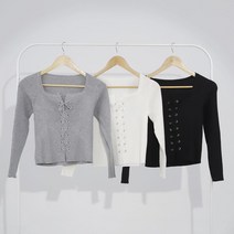 엠앤디 여성 슬림핏 아일렛 골지 긴팔 티셔츠