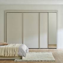 한샘 아트월 슬라이딩 붙박이장_거울 혼합형(26종/택1), A형:소프트화이트