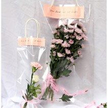 투명 PVC 꽃 포장 손잡이형 비닐백 20개입 한지포장지, 상세페이지참조, 소 20개입