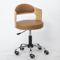 WARM원형 회전의자 바퀴달린의자 우드 등받이 미니 사무용 책상의자 미용 독서실, 원목 토황 소가죽