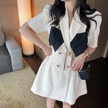 에브리바레 [원피스] S-4XL 리브네 고퀄리티 체형보정 카라넥 퍼프소매 정장 빅사이즈 A라인 미니원피스 하객룩 격식룩 오피스룩