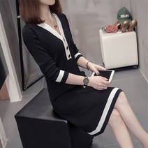 ForU 가을겨울 지금헤어지는중 송혜교 원피스 스타일 2021 가을 겨울 한국어 스타일 슬리밍 니트 긴팔 플러스 사이즈 여성 드레스 통통한 소녀 스웨터 셔츠 패션 빠른배송