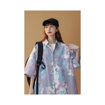 와이케이하우스 애버딘 문학 남성 타이 다이 커플 반팔 셔츠 느슨한 조수 브랜드 여름 홍콩 스타일 캐주얼 얇은 일본 셔츠_67968