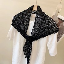 봄가을 순면 레이스 삼각 스카프 클래식 통기펀칭 순색 여삼각타올