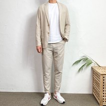 코코로맨틱 남성 여름 리넨 세미 캐주얼 자켓 슬랙스 세트 3컬러