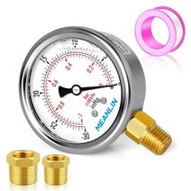 MEANLIN MEASURE 0~160Psi 스테인리스 스틸 0.6cm(1/4인치) NPT 6.4cm(2.5인치) 페이스 다이얼 액체 충전 압력 게이지 WOG 워터 오일 가스 하단, -30inHG-0, Lower Mount, -30inHG-0
