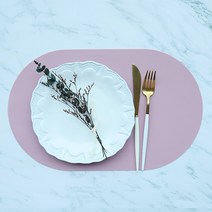 국내산 프리미엄 실리콘 식탁매트 테이블매트 430 x 260mm 380x 247mm 375x 235mm, 라운드(대), 2+1개, 핑크