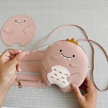 NICKKIM 닉킴 DIY 가방 만들기 미니백 크러스백 바느질 취미 가죽 가방 공예 캐릭터 DIY키트 공룡 가방, 핑크 아기공룡
