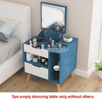 북유럽 현대 드레싱 테이블 거울 서랍 나무 옷장 NIGHTSTAND 침실 이케아 다이소 가구 미니 침대 옆 웨딩, Blue  warm white