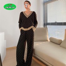 SHENGBO양면 자카드 스웨터 투피스 가을 니트 와이드 팬츠 니트 세트BK111988NO.002