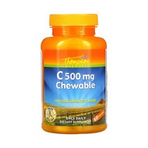 톰슨 비타민 C 500 mg 오렌지 맛 60 츄어블 아스코르브산, 1개, 기본