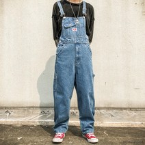 빈티지 와이드 카고 박시 데님 멜빵바지