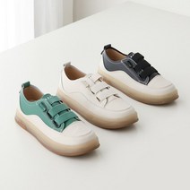 소가죽 찍찍이 벨크로 스티치 스니커즈 투명굽 2.5cm