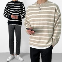 이브컴퍼니 남자 캐시미어 스트라이프 헨리넥 두툼한 니트 (4color) (4662-1)
