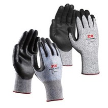 공사장 공장 현장용 날카로운물건 손보호 폰터치가능 절단방지 코팅장갑 CUT5, 블랙XL