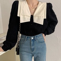[랜덤플레이] 포인트 카라 주름 블라우스