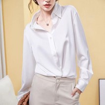 링클프리셔츠 구김없는 여성 셔츠 봄 가을 원피스 긴팔 레이디 탑 고상한 다목적 루즈핏 쉬폰 블라우스 세로 새틴 링클프리