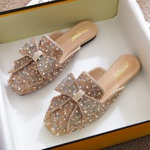 여성용 블로퍼 큐빅 보석 슬리퍼 플랫 뮬 빅사이즈 슈즈