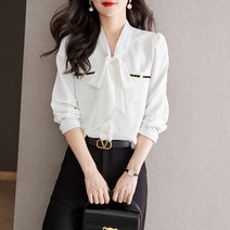 리본 셔츠 여 쉬크한 봄 디자인으로 경숙하고 예쁜 상의