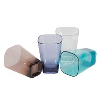 PC 투명 플라스틱 물컵 사각컵 업소용, 12온스(360ml)-1개, 브라운