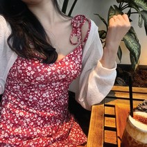 바캉스룩 플라워 패턴 미니 비치 A라인 바닷가룩 여름 휴양지 여성 여자 레드 하트넥 러블리 원피스