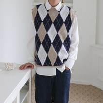 미니 아가일 부클 니트조끼 시티보이룩 4color
