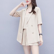 NEWNEWSHOP 린넨처럼 시원하고 탄탄밴딩 쿨링 자켓 반바지 3세트