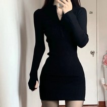 위위브렌 브이넥 골지 볼륨 니트 미니 원피 원피스