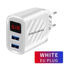 고속 충전기 무선 18W USB 충전기 빠른 LED 디지털 디스플레이 2 포트 고속 전화 어댑터 아이폰 샤오미 삼, 03 White EU