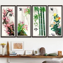 사무실 인테리어 사군자 4연화 보석십자수 재료, 240x110cm 싱글60x110