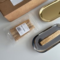 데일리달리 천연 실내 방향제 인센스 팔로산토 스머지스틱 메탈트레이 냄새제거 집들이 여자친구선물 퇴사선물 세트, 골드