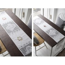 카페 레스토랑 홈카페 식탁보 자수 러너 테이블커버, 6인러너