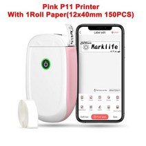 Marklife-P11 라벨 메이커 기계 테이프 포함 미니 열전사 무선 잉크 없는 자체 접착 스티커 가정용 휴대용 프린터, Pink P11 with 1Roll_