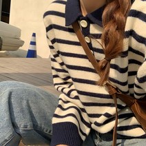 나루니 여성카라티 니트카라티 얇은 봄 여름 스프라이트 줄무늬 단가라 예쁜