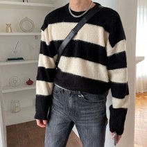 [미스터제이슨] 헤리 앙고라 모헤어 단가라 스트라이프 라운드 니트 3color