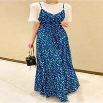 캐쥬얼 끈나시 민소매 플라워 뷔스티에 롱원피스 비치룩 휴가룩 (2color)